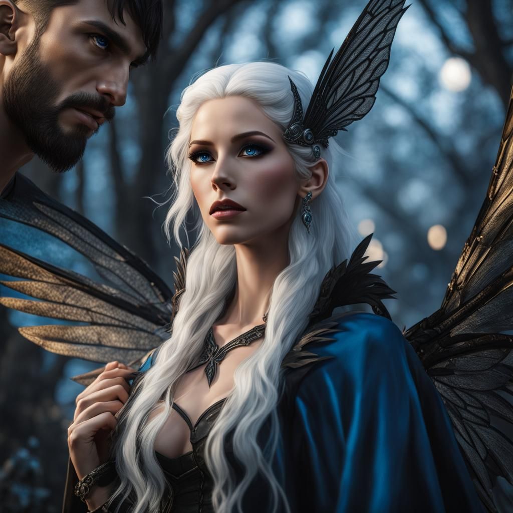 Lovers with Fairy Wings Staring Intently