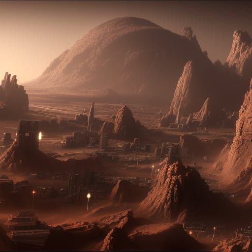 Dystopian City on Mars in Detailed Matte Painting