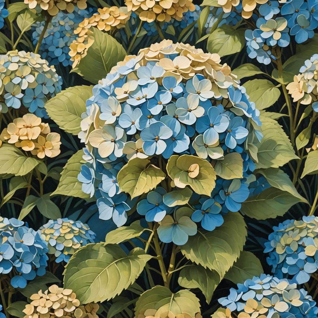 Hydrangea in Impressionistic Oil Painting Style