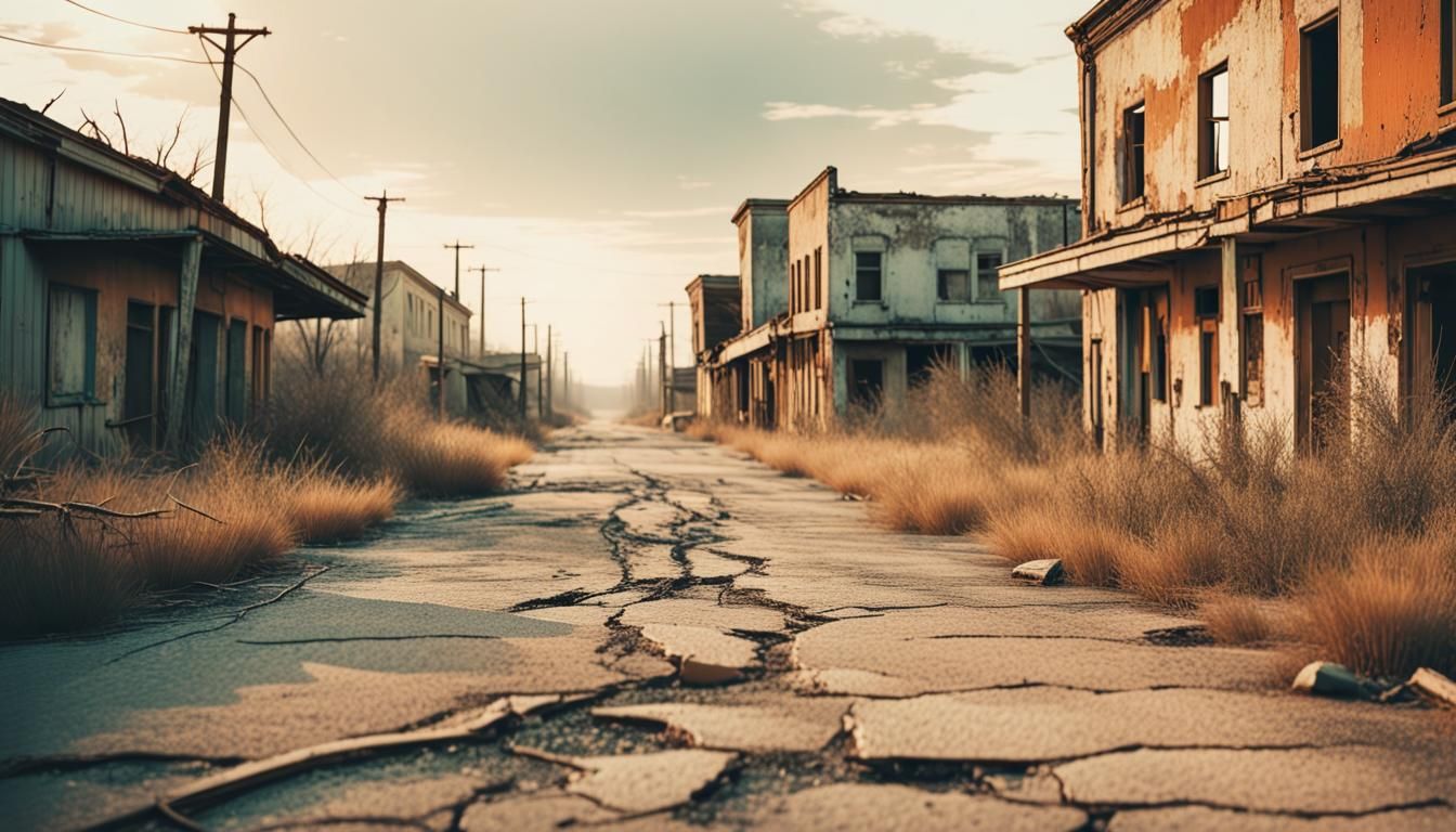 Post-Apocalyptic Town in Broken Lens Photography Style