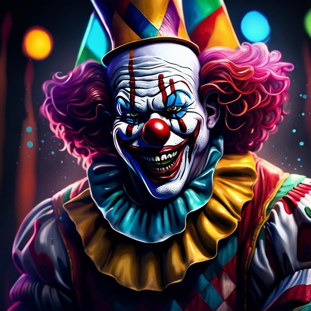 Haunted Clown Theme Park in Hyperrealistic Splash Art