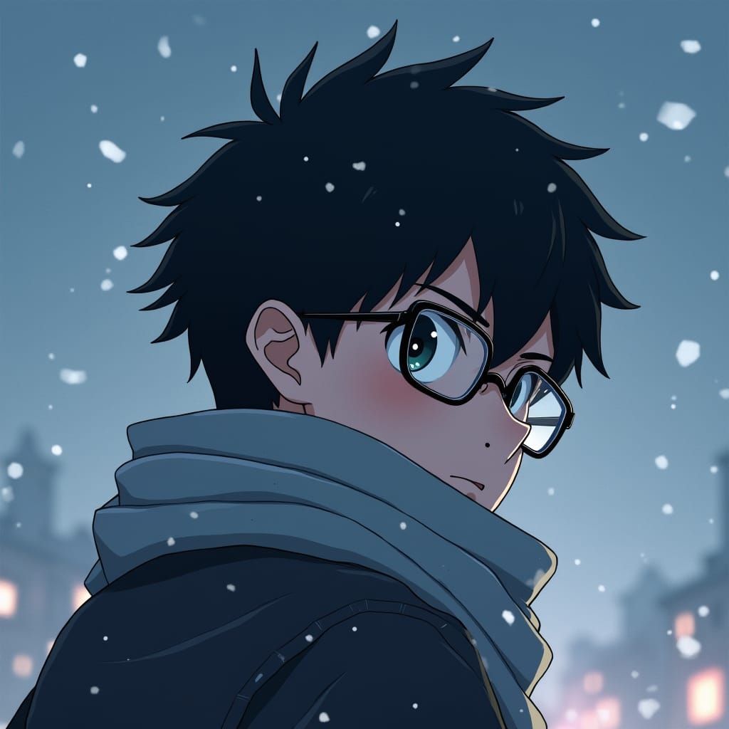 Boy in Snowstorm, Manga Scan Style Portrait
