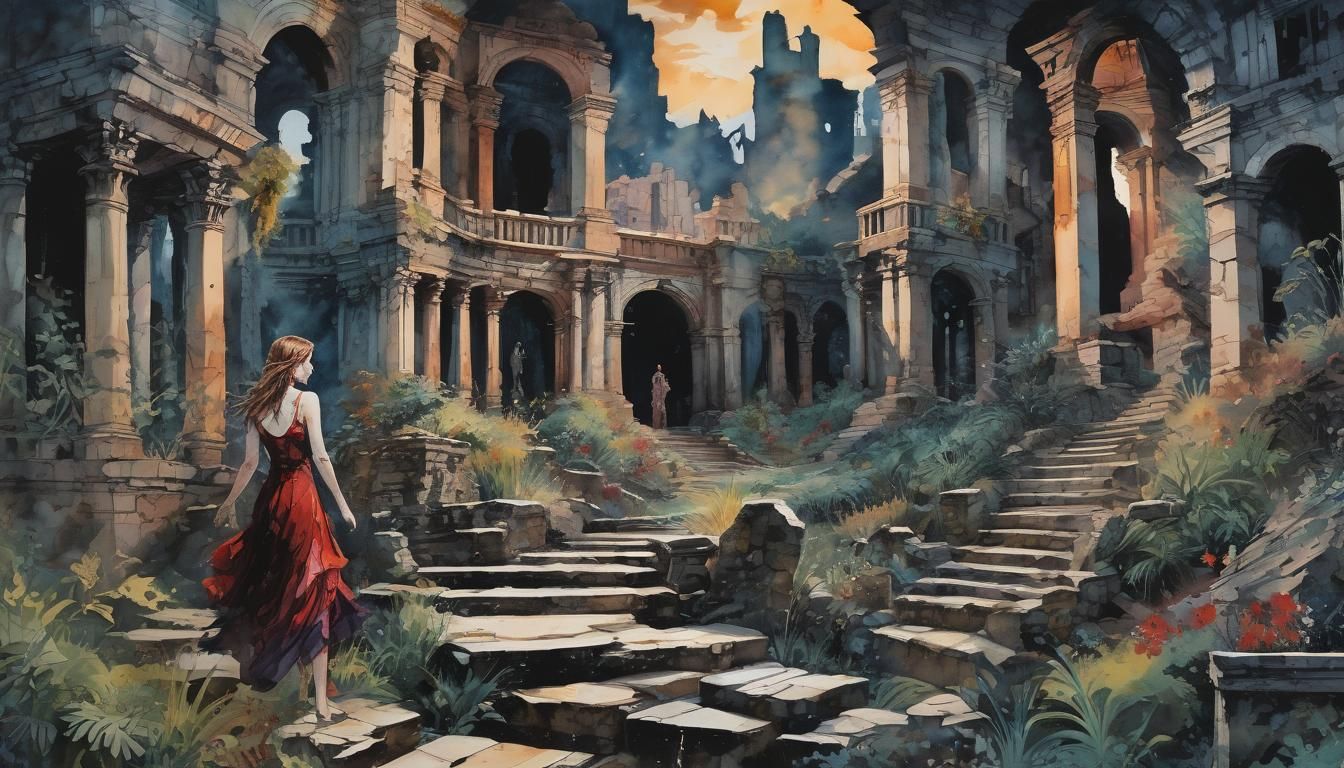 Fantasy Montage: Sensual Gothic Watercolors in Gouache Style