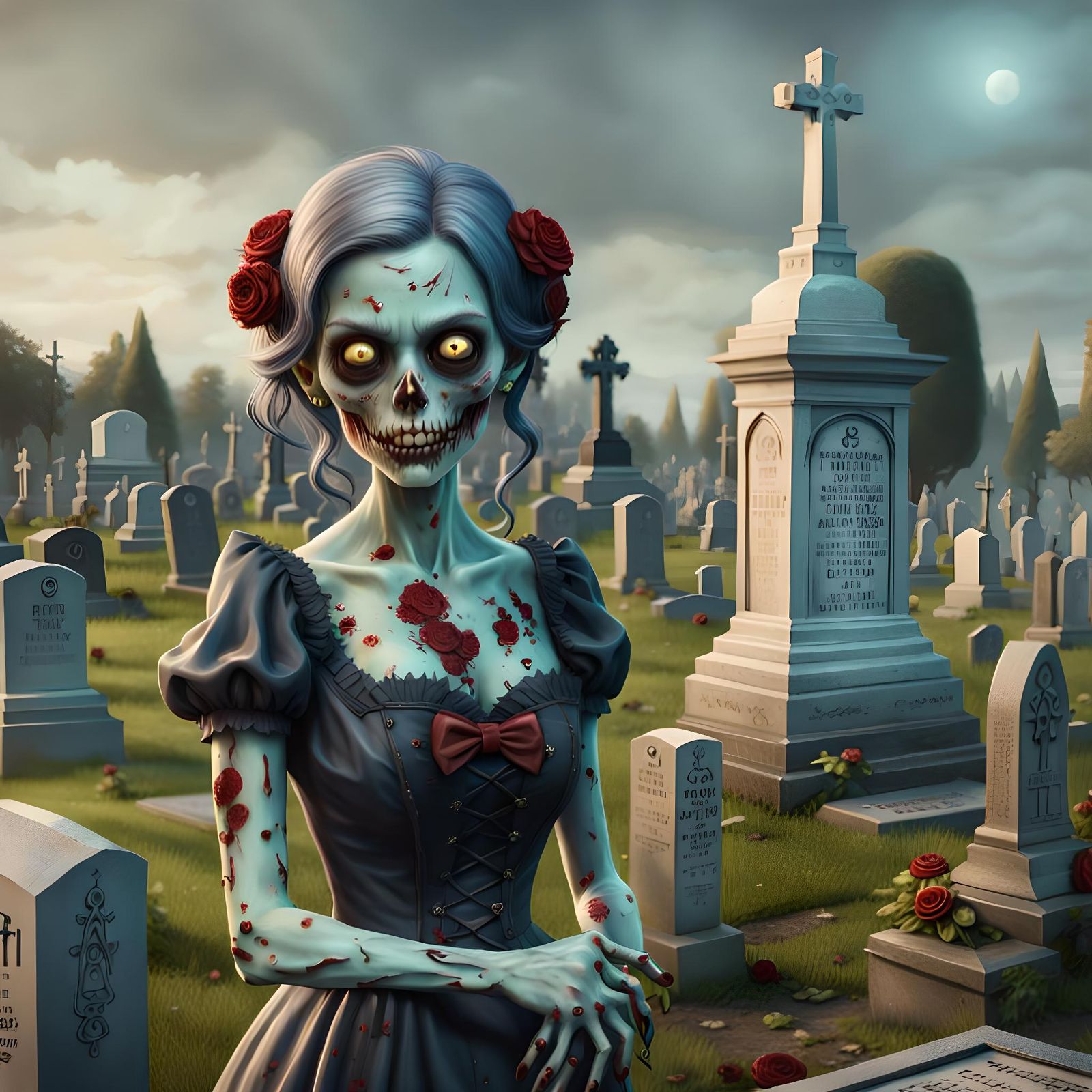 Beautiful Zombie Portrait in Comic Book Style