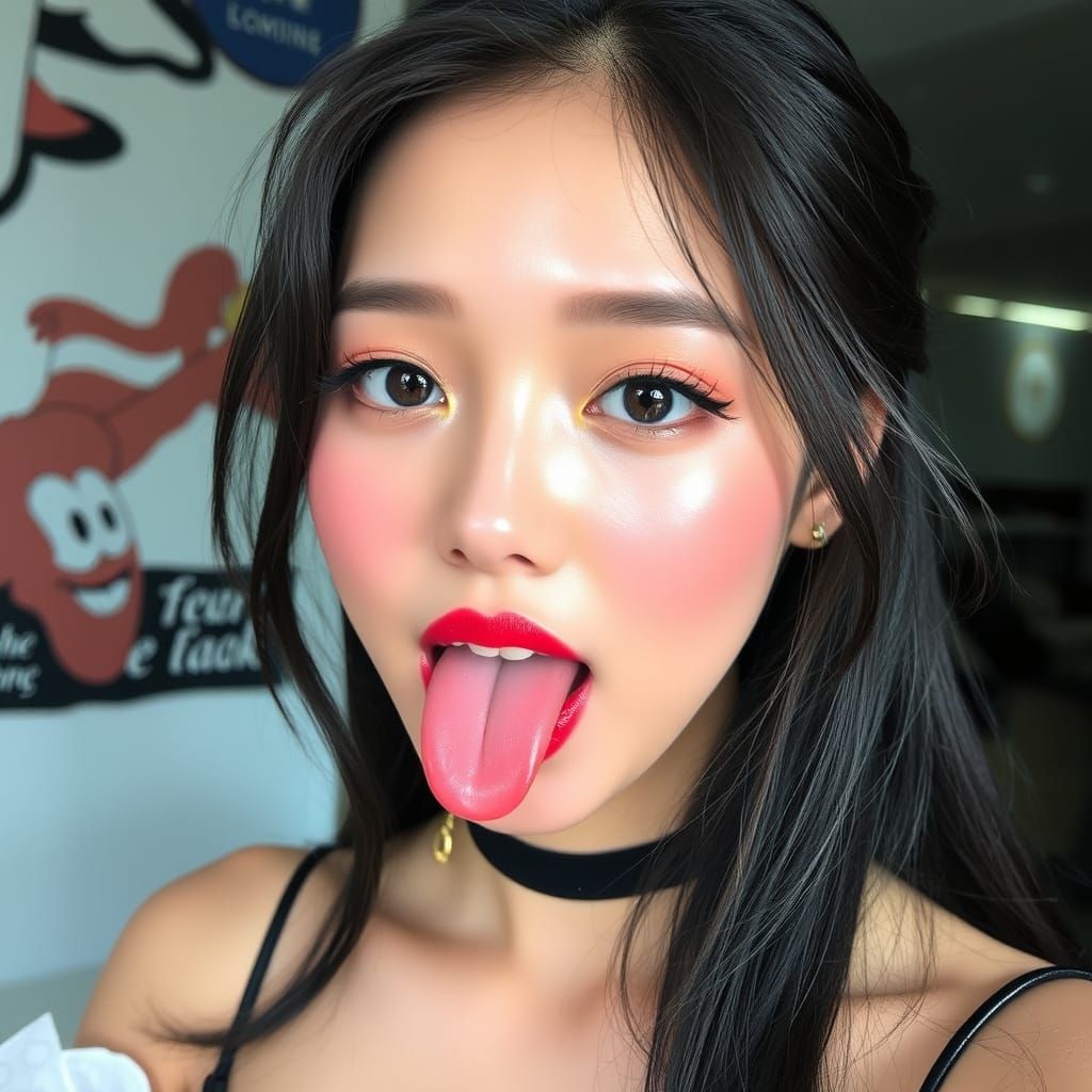 Glamorous Kpop Idol Close-Up with Shiny Lip Gloss