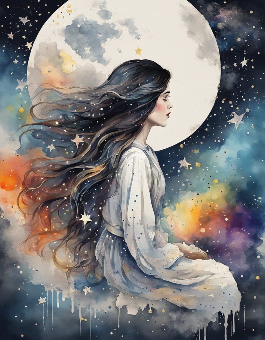 Enchanting Lunar Goddess in Vintage Poster Style