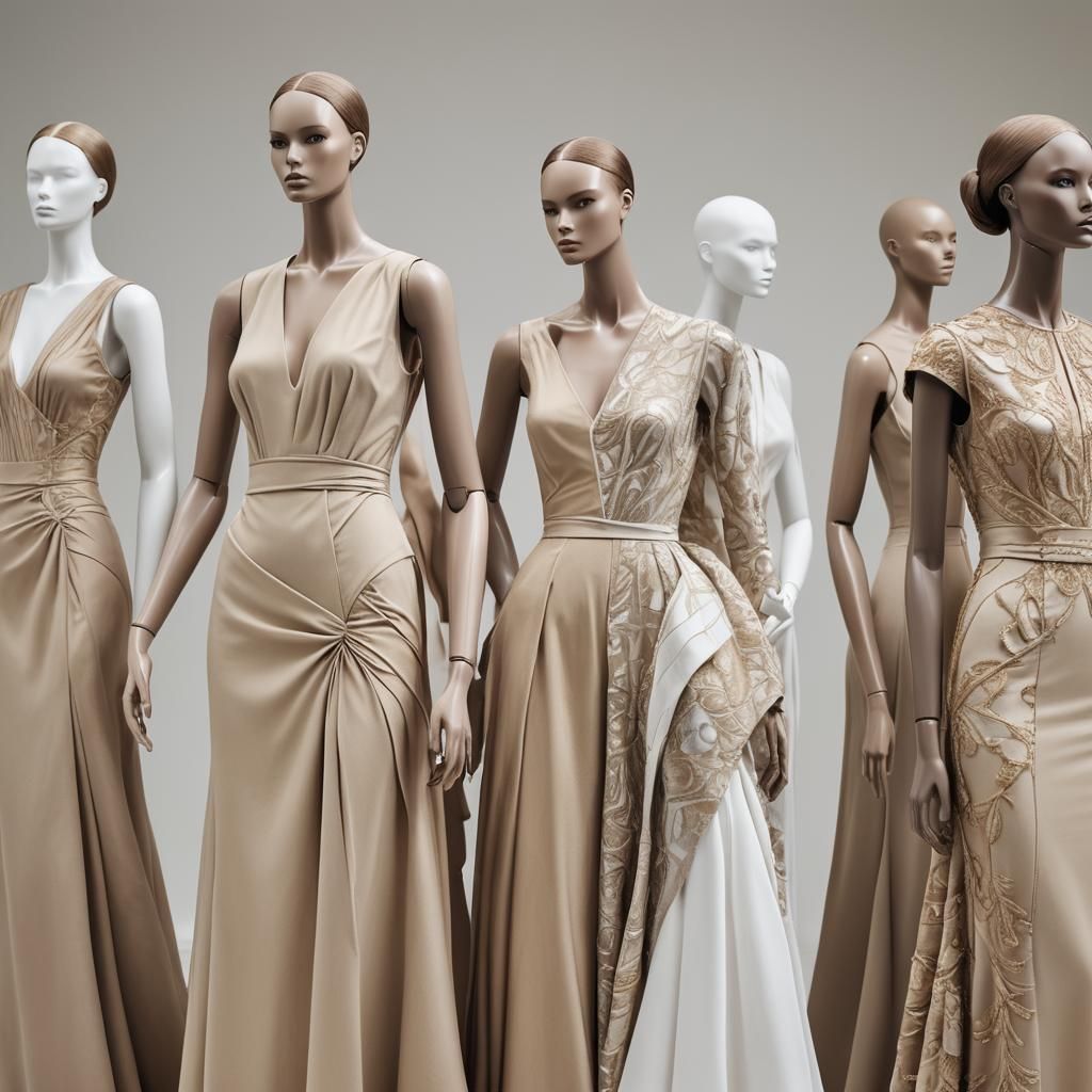 Luxury Mannequins Showcase Modern Earth-Tone Dresses