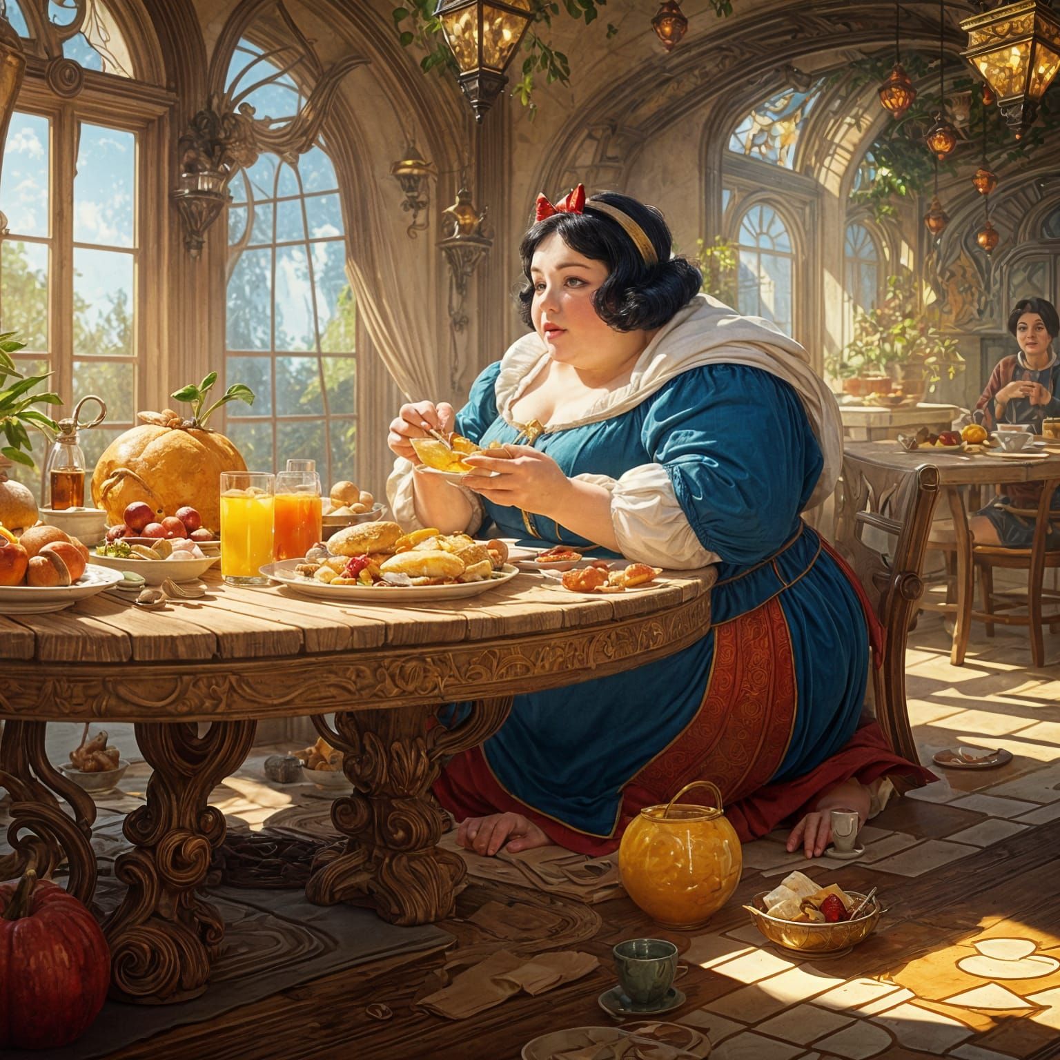 Obese Snow White: Art Nouveau Illustration