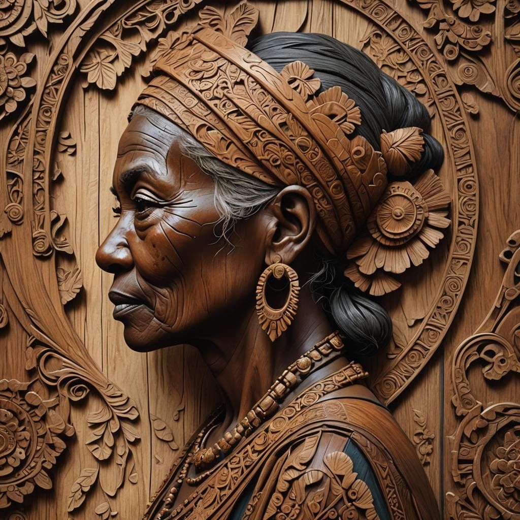 African Art: Carved Wood Relief of an Old Woman