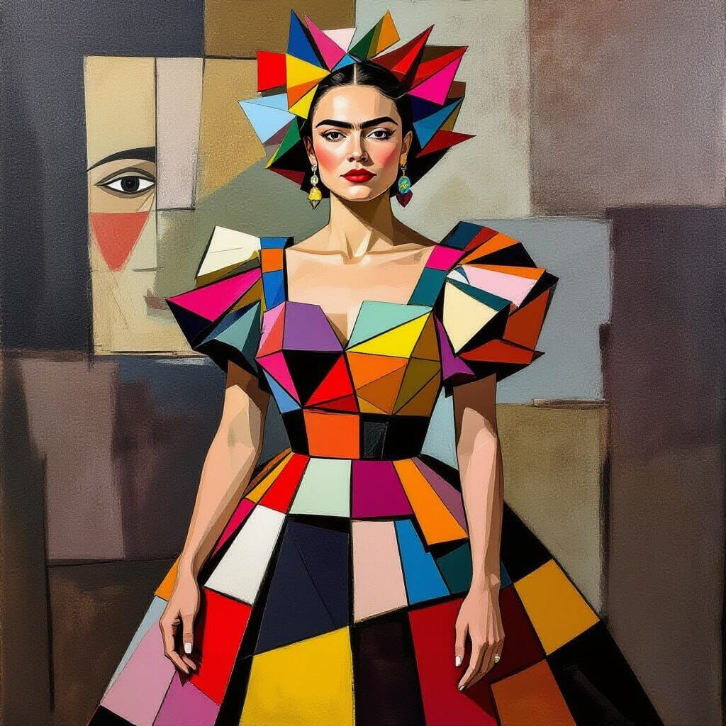 Bjork in Cubist Style with Geometric Dress