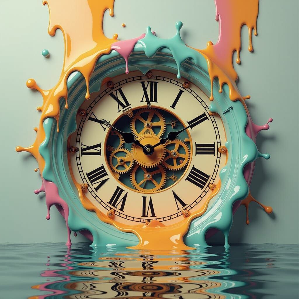 Melting Clock Time Portal in Surreal Oil Painting