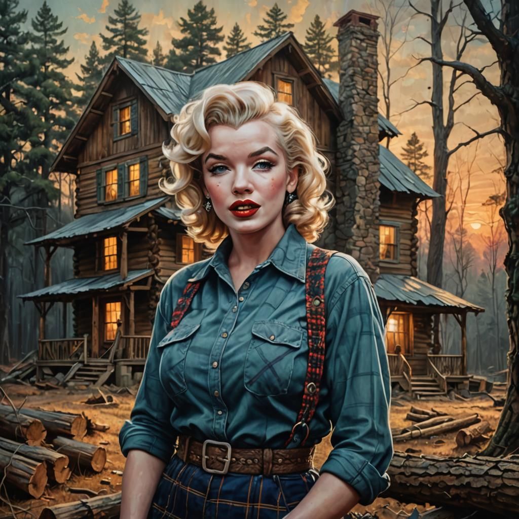 Marilyn Monroe as Lumberjack: Oil Painting Portrait
