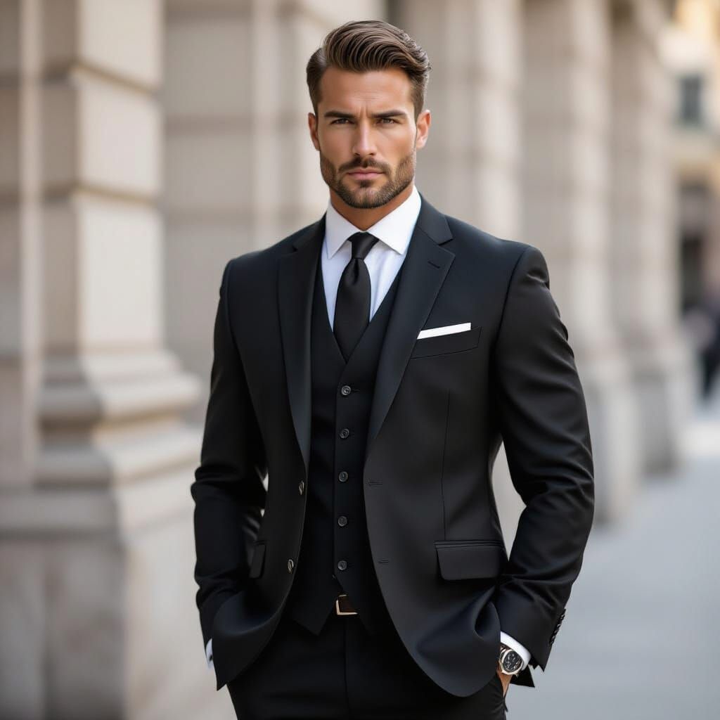 Mafia Boss Portrait in Sharp Black Suit