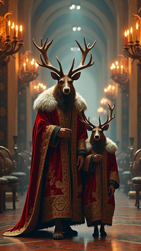 Stag King and Prince in Opulent Palace