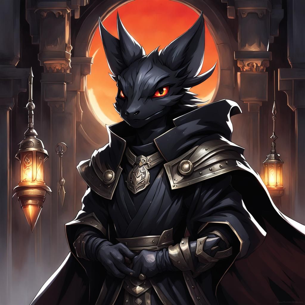 Black Kobold in Steel Cloak, Anime Style