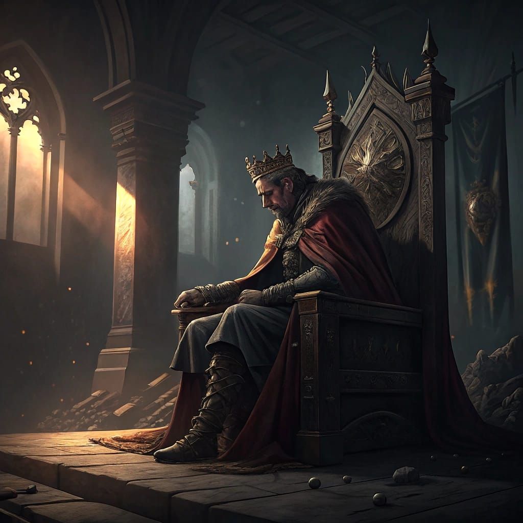 The King's Midnight Despair in an Empty Throne Room