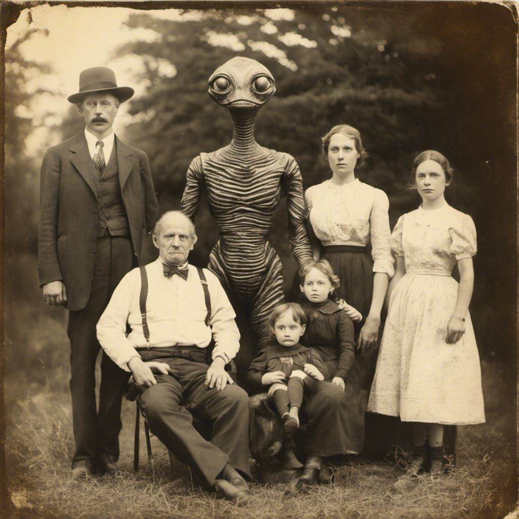 Old family photo with Alien creature