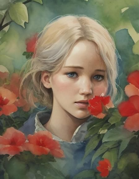 in very close-up young Jennifer Lawrence portrayed by Winslo...