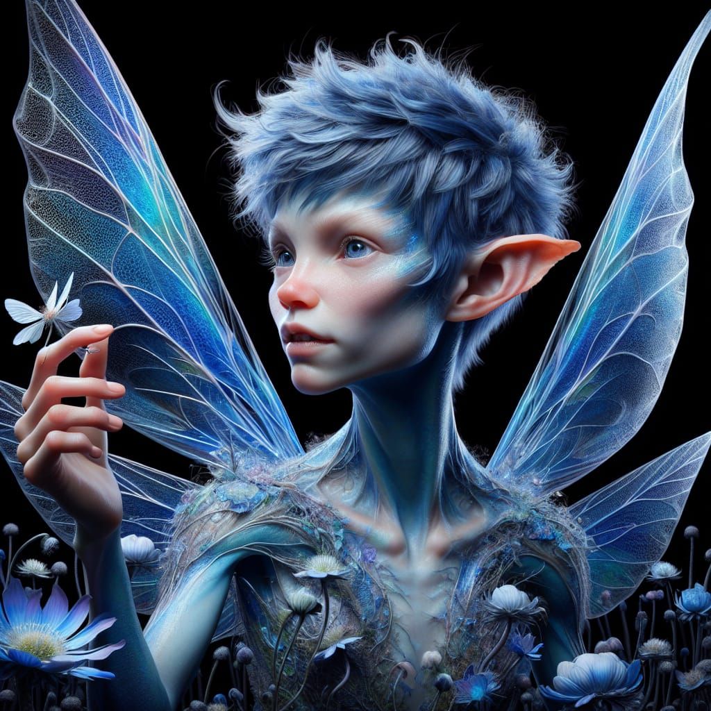 Ethereal Fairy with Translucent Wings and Deep Blue Skin