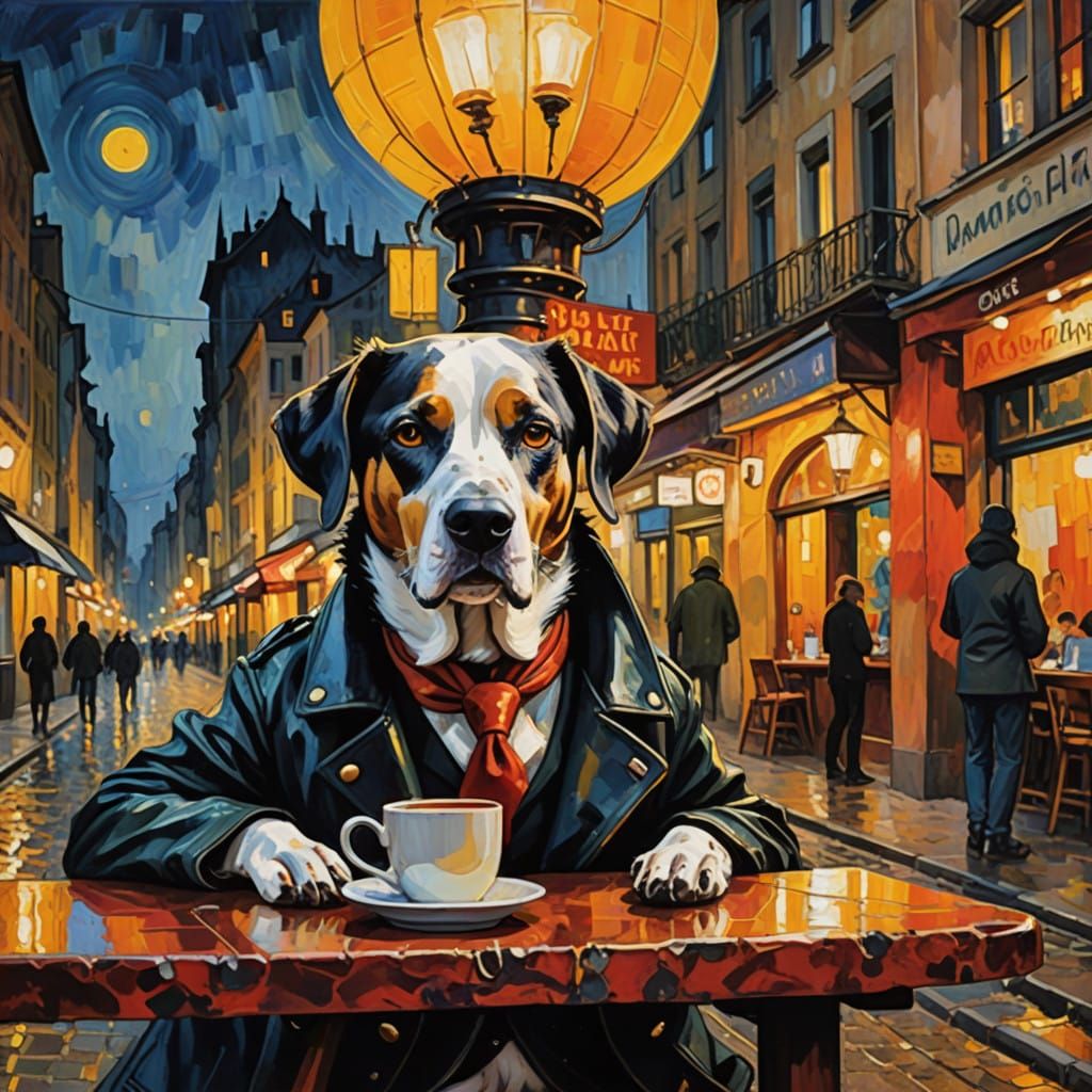 Expressive Dalmatian Firefighter Sips Coffee in NightCafe