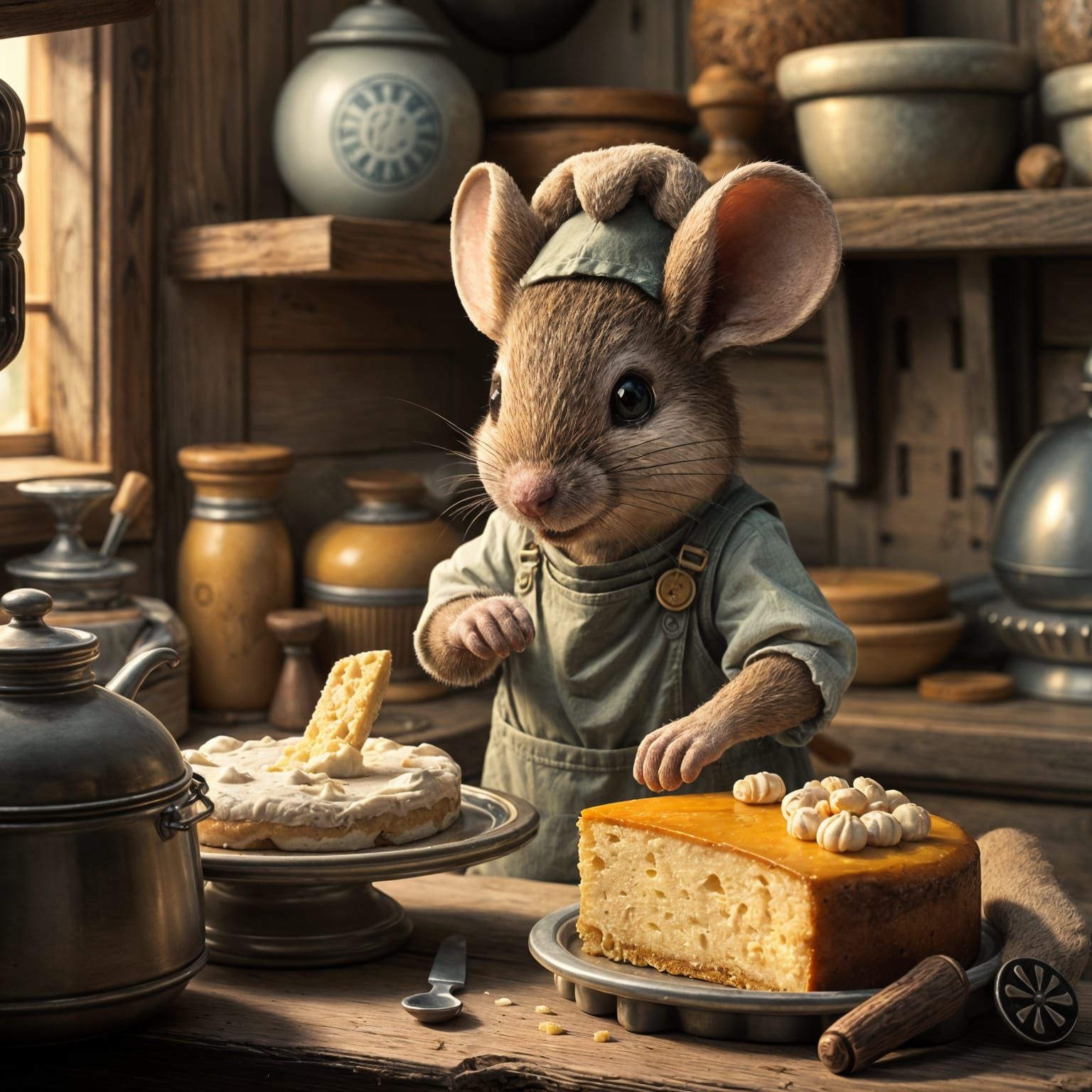 Hyperrealistic Mouse Makes Cheesecake in Detailed Kitchen