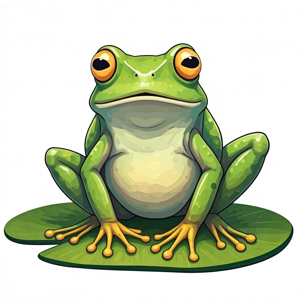 Surprised Frog on Lily Pad in Anime Style