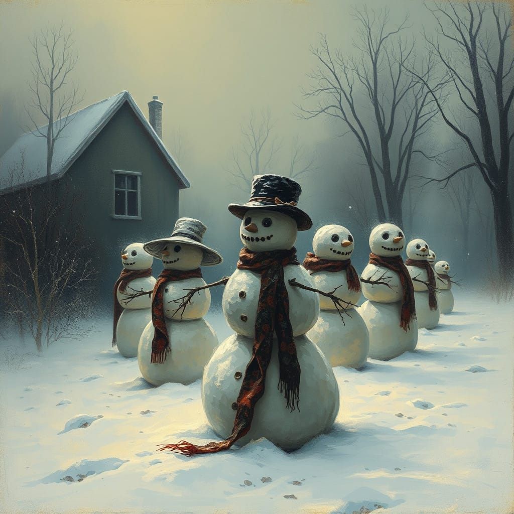 Haunted Snowmen Stand Guard in a Winter Wonderland