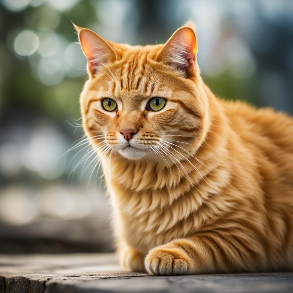 Yellow Cat Sitting: Professional Photography with Bokeh