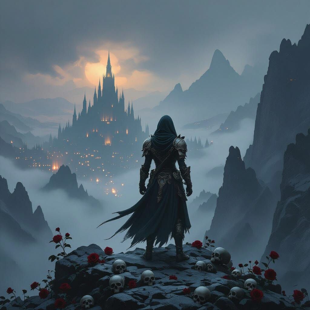 Drow Elf Warrior Gazing at Distant City