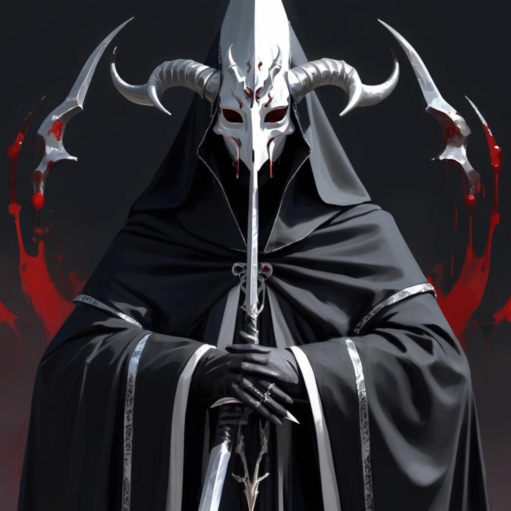 Cultist in Silver Mask with Blood and Horns