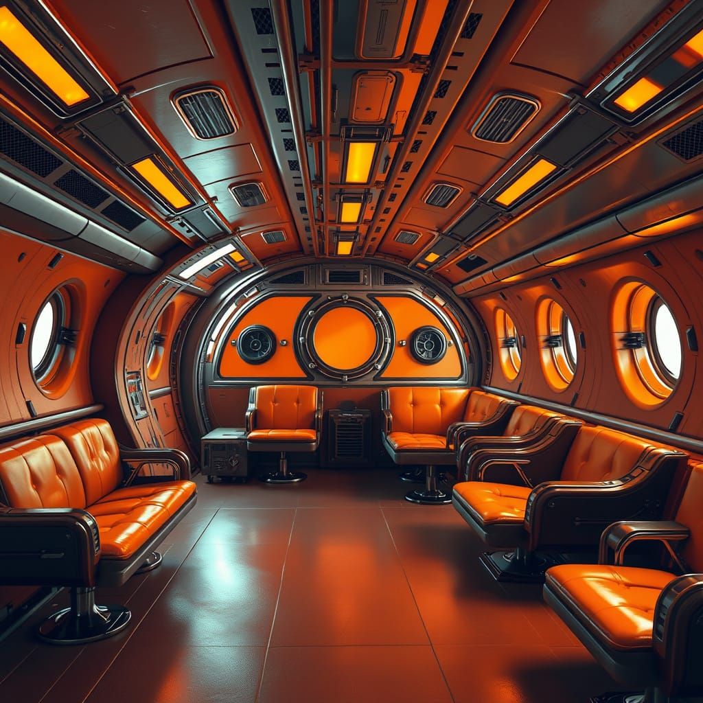 Retro-Futuristic Spaceship Interior in Matte Painting Style