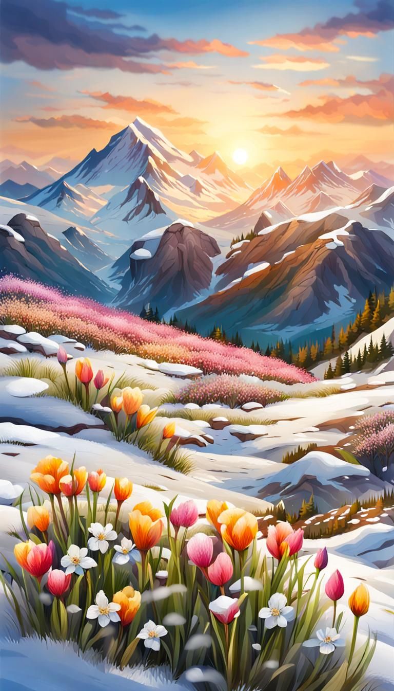 Spring Sunrise Over Mountain Landscape