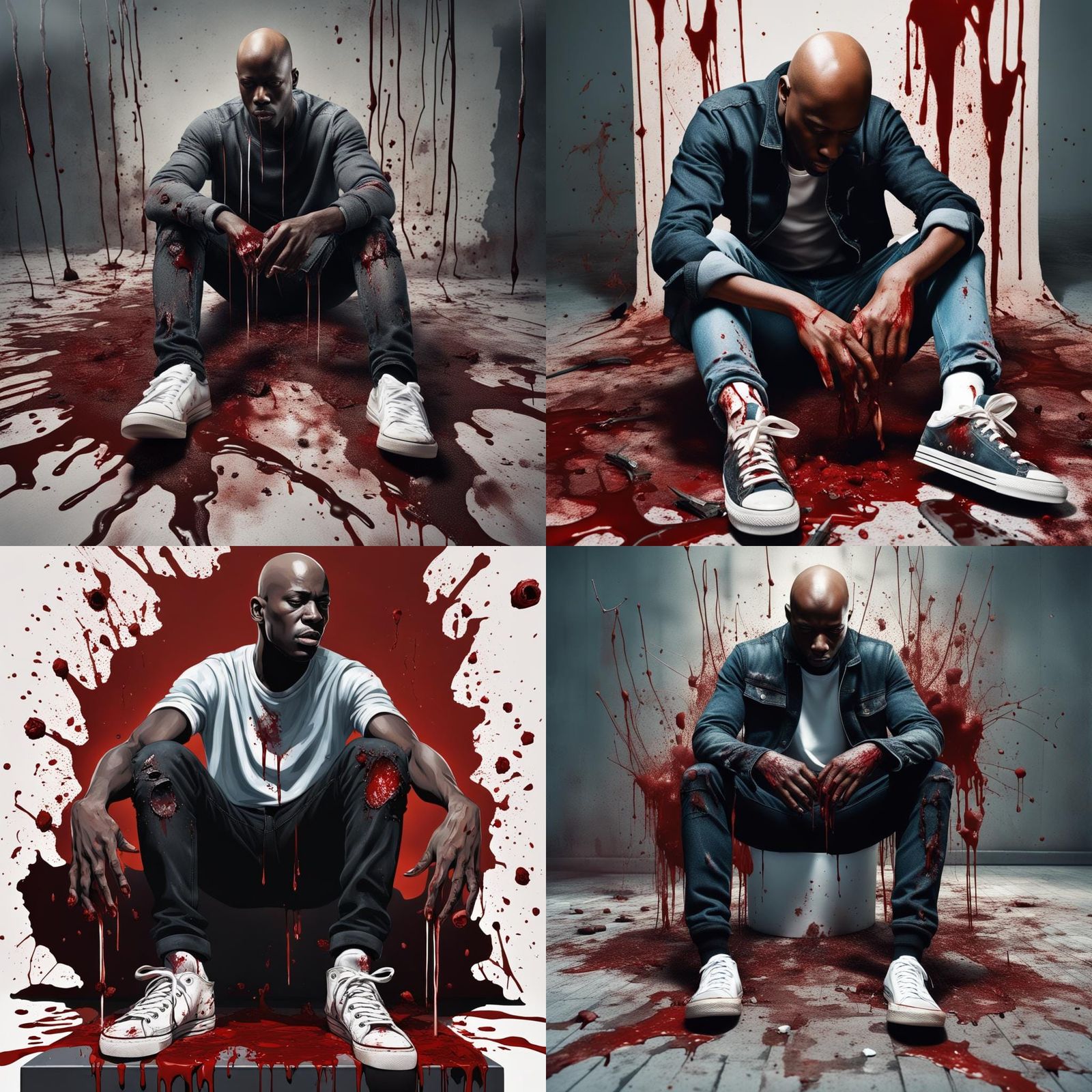 Graphic Image: Bald Man Bleeding, Surreal Splash Art