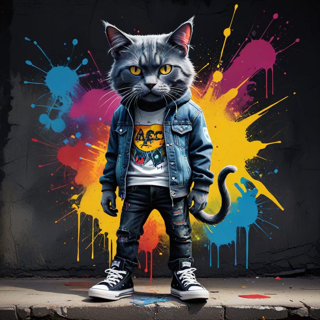 Grunge Street Cat in Graffiti Art Style