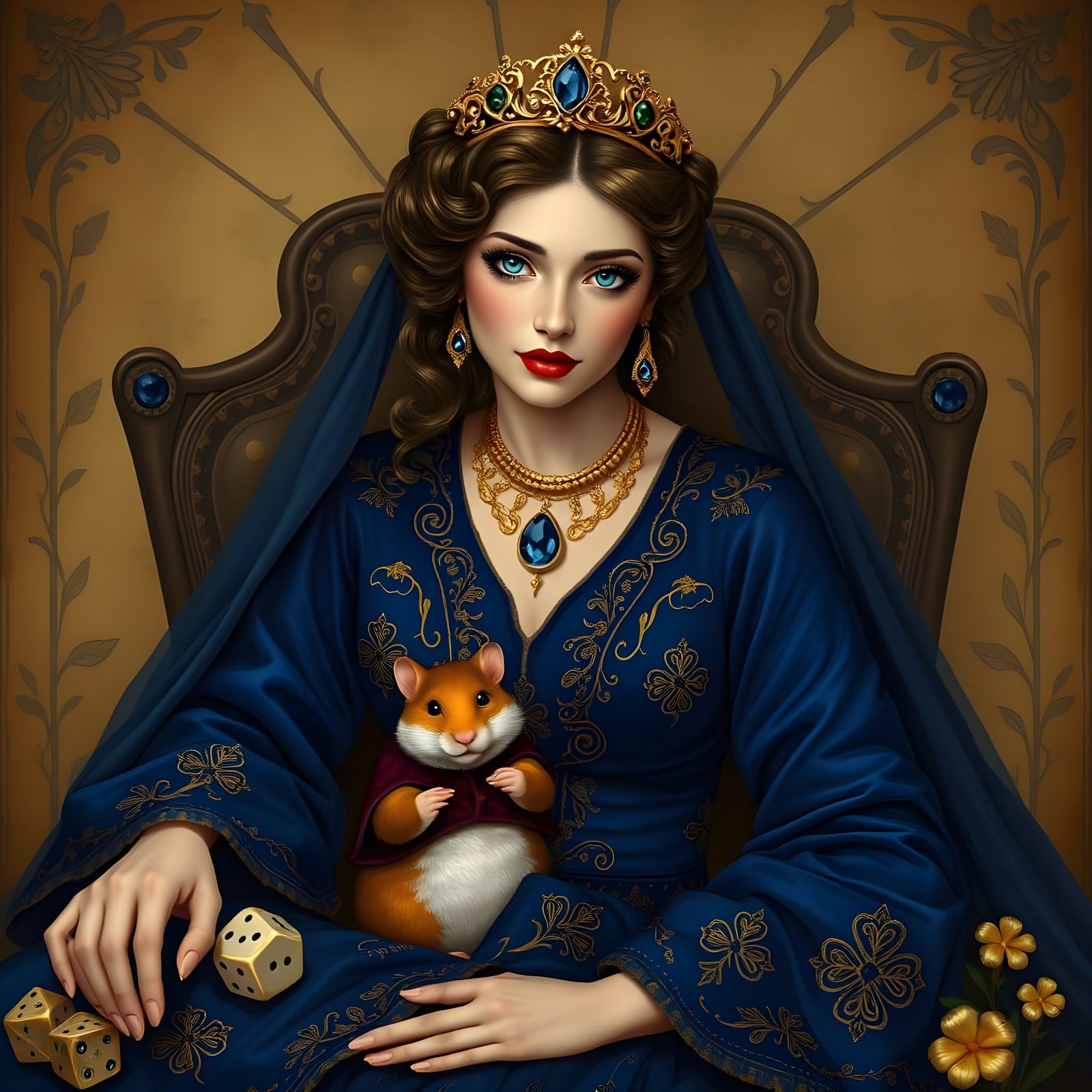 Lady Luck with Hamster, Magical Realism Portrait
