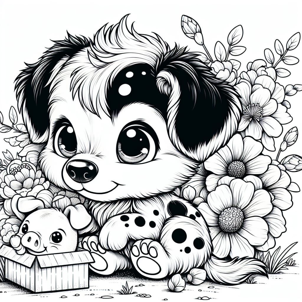 Chibi Dalmatian and Piglet Coloring Page