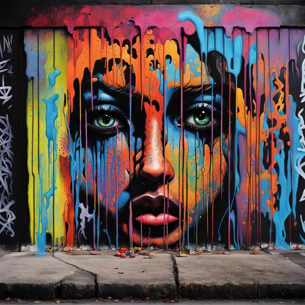 Depression: Shadowed Veil in Graffiti Art Style