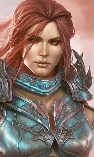 Armored Warrior Woman Portrait in Digital Art Style