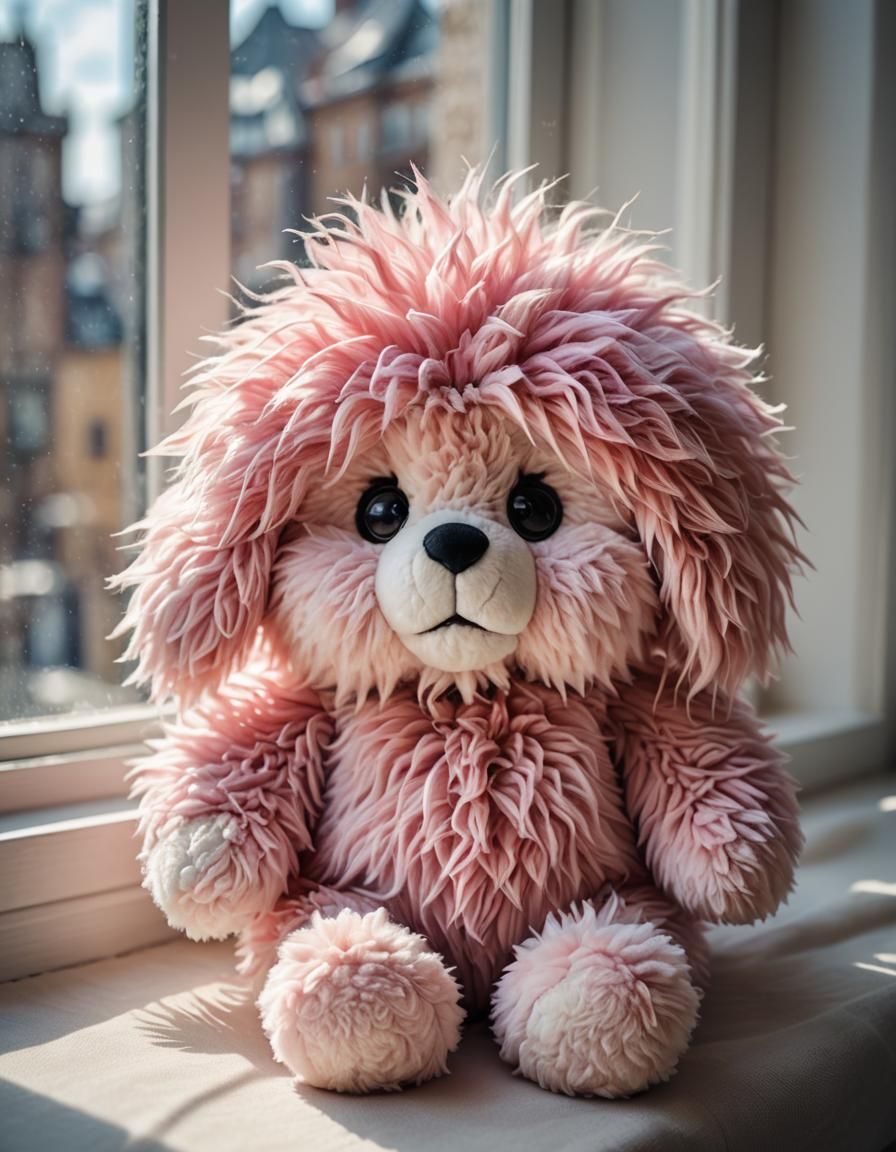 Cute Pink Plushie on a Windowsill
