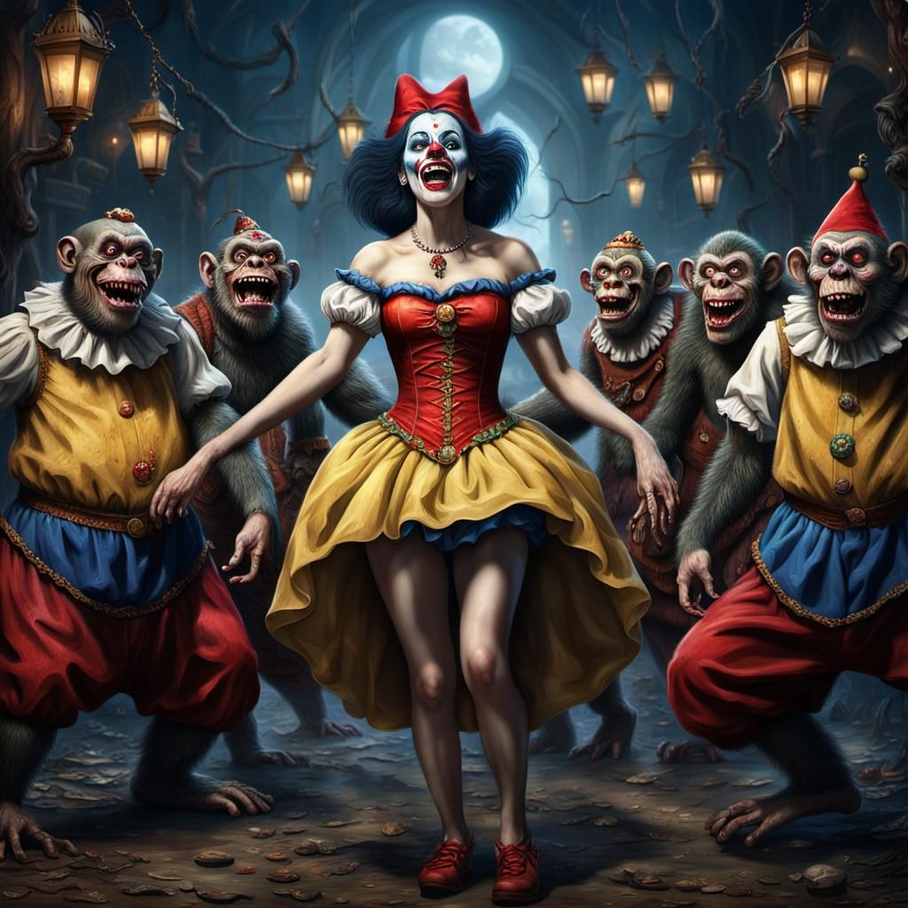 Zombie Monkey Clown Snow White Dance: Digital Painting