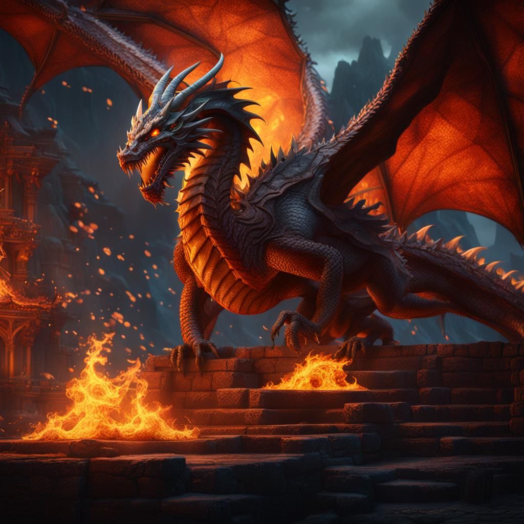 Detailed Matte Painting of a Fire Dragon