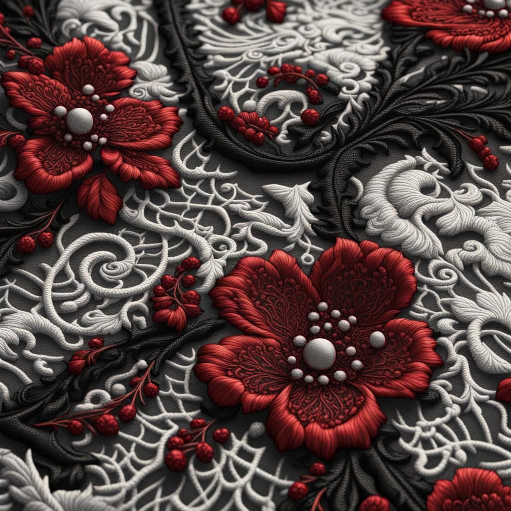 Embroidered Floral Jean Jacket in Black, White, and Red