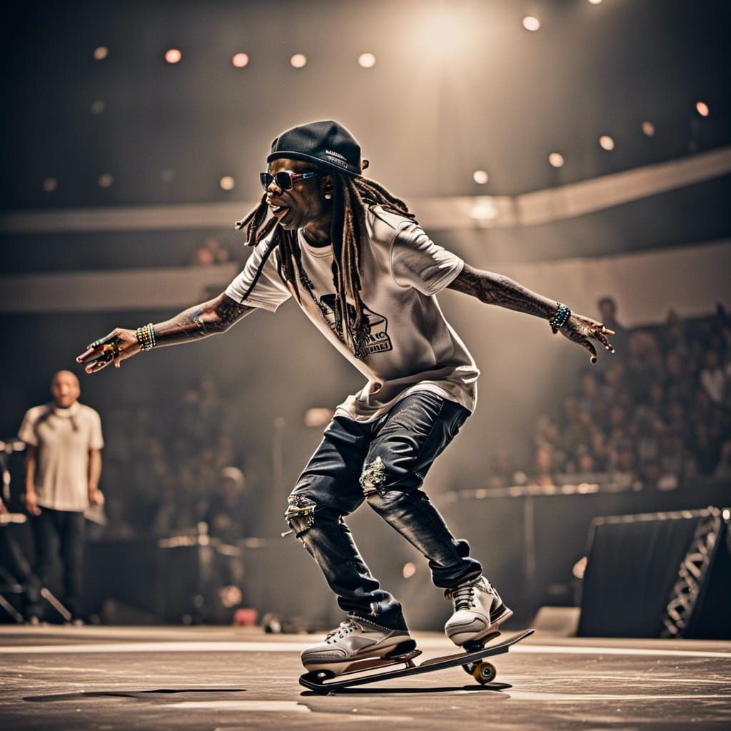 Lil Wayne Skating: Hyperrealistic 64MP Image