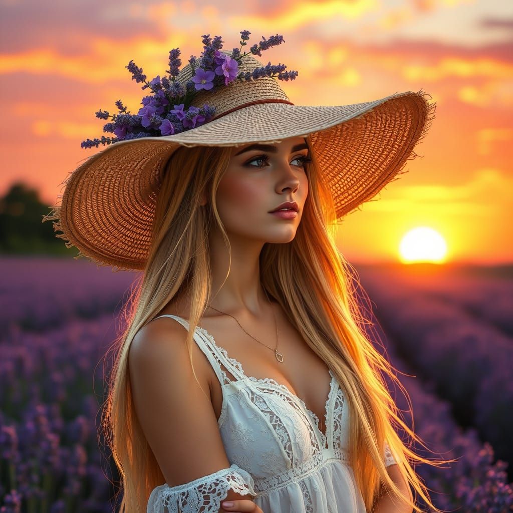 Lavender Sunset Portrait in Art Nouveau Style