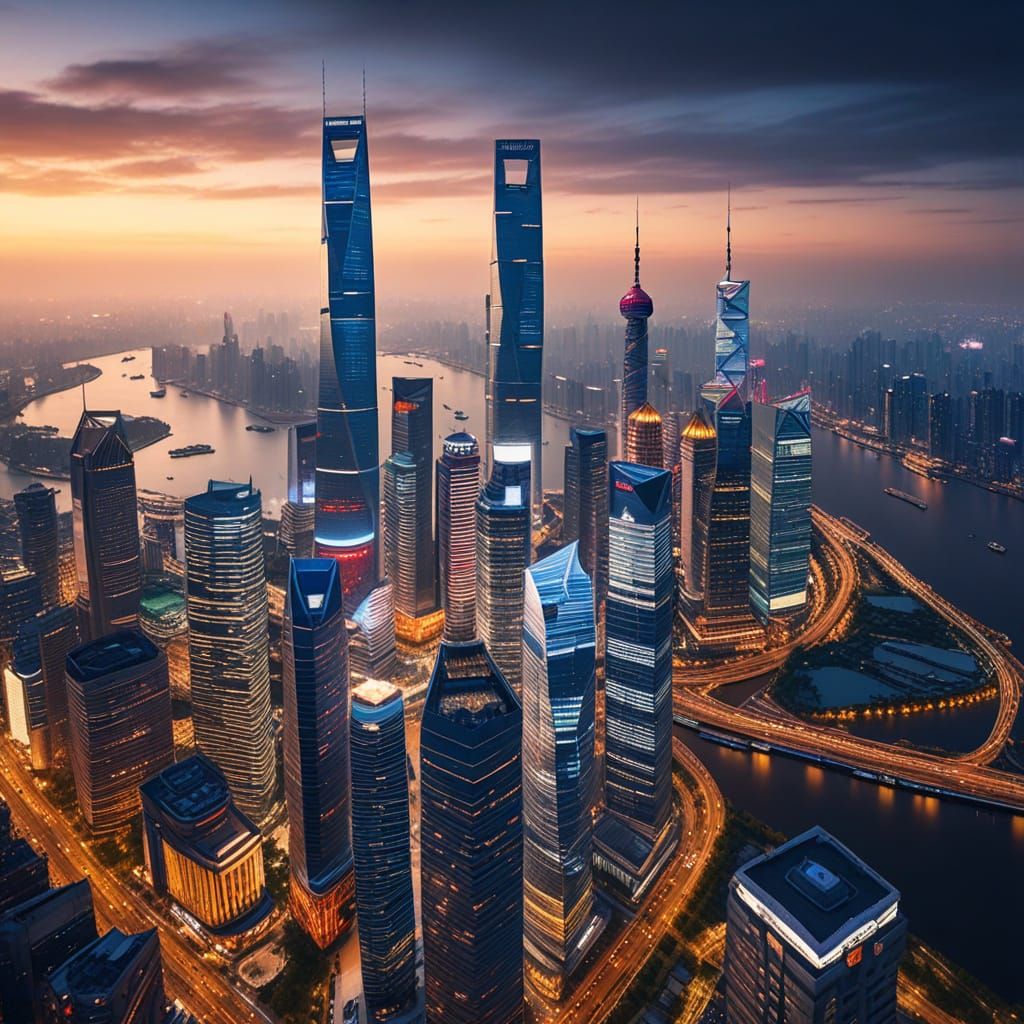 Lujiazui Financial District Aerial View in Shanghai