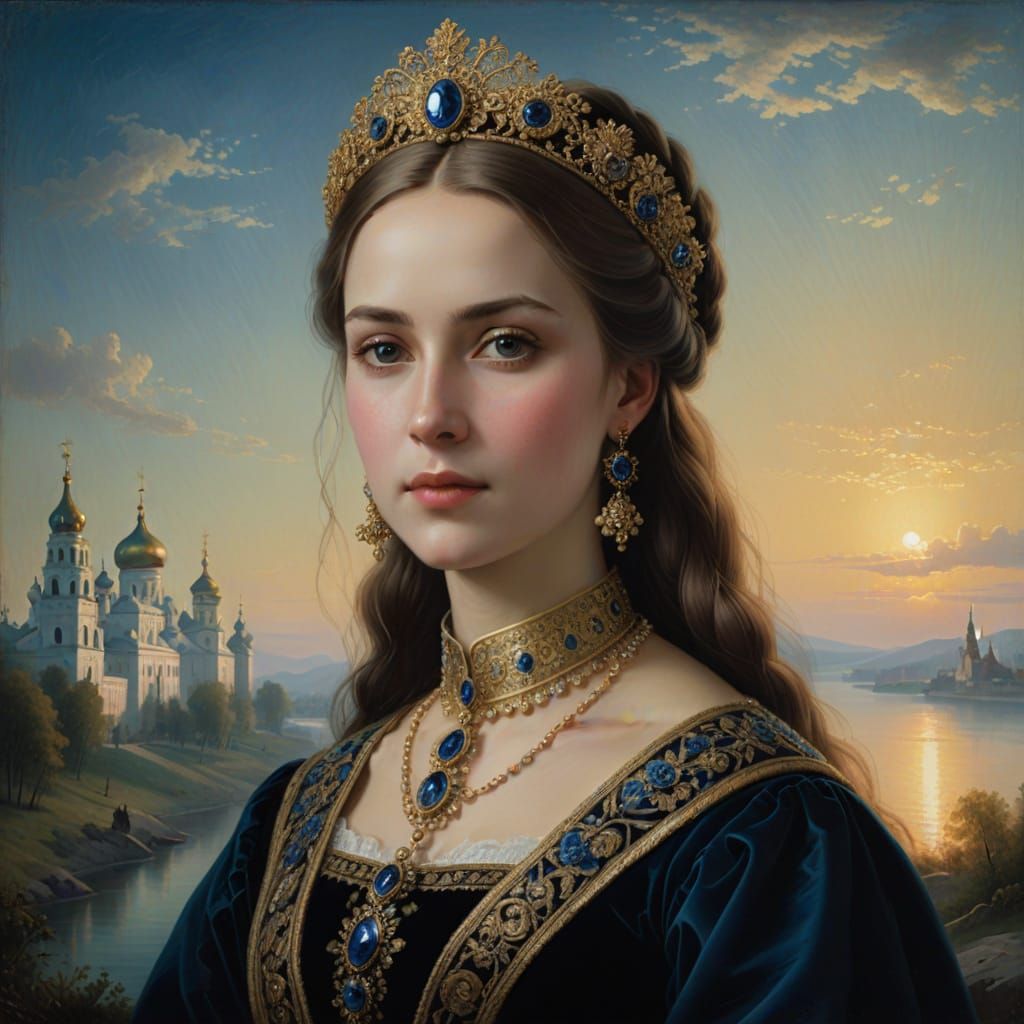 Traditional Russian Princess Portrait in 16th-Century Style