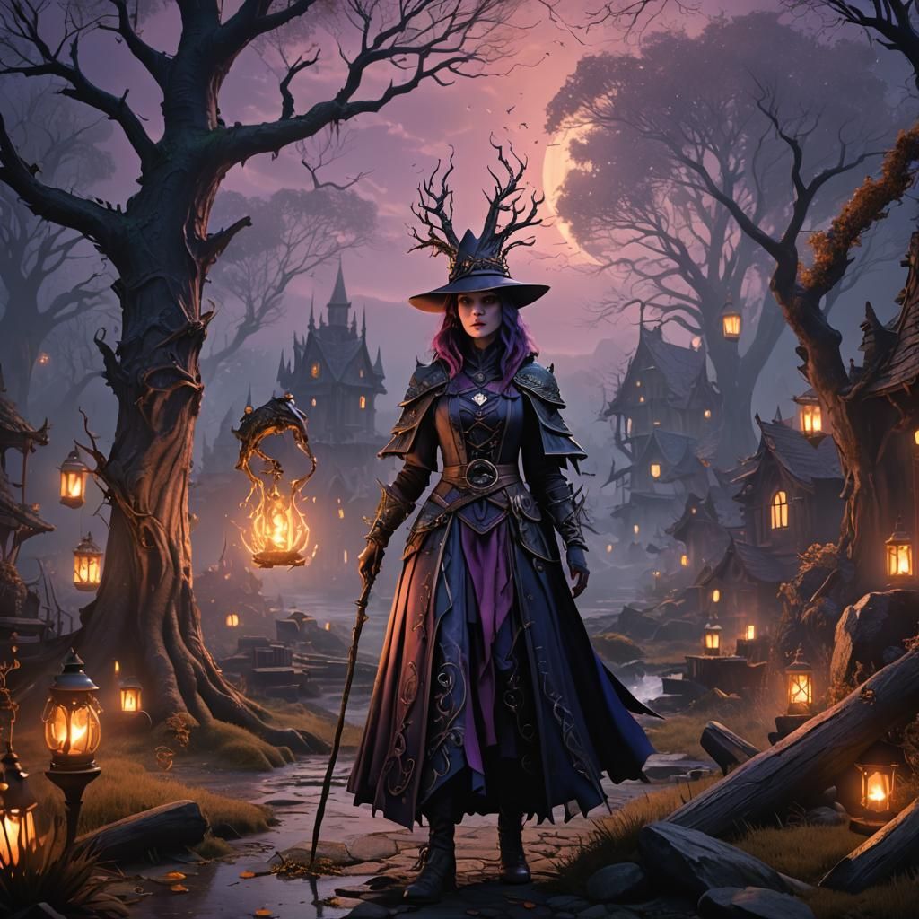 Twilight Witch in Detailed Matte Painting