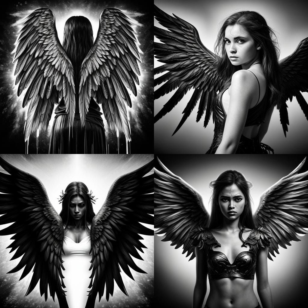 Hyperrealistic Angel Wings in Black and White
