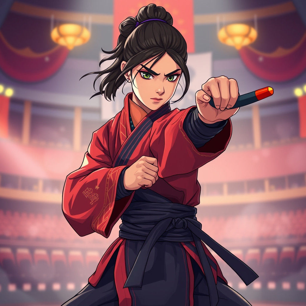 Young Martial Artist in Tournament, Anime Style