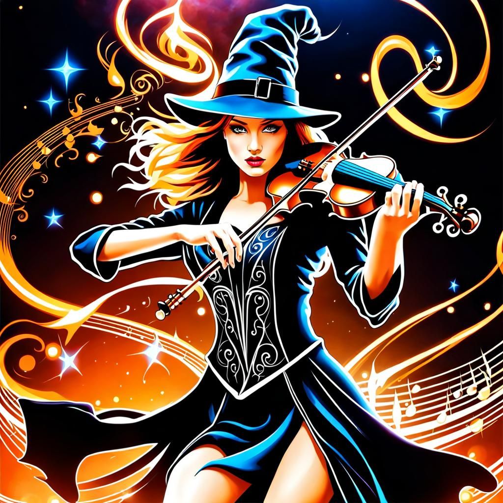 Furious Violinist Sorceress Plays Magic Bioluminescent Violi...